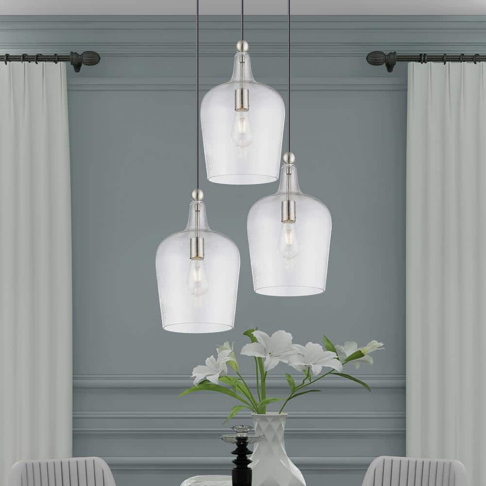 Elegant Carafe-Shaped Clear Glass Mini Pendant with Brushed Nickel Finish