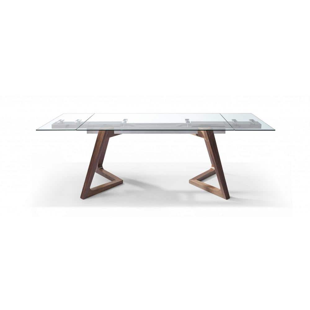 Contemporary Walnut Glass Extendable Dining Table