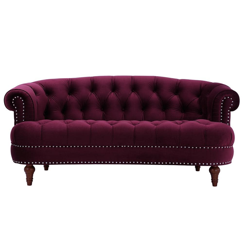 Burgundy Velvet Tufted Chesterfield Loveseat with Nailhead Trim