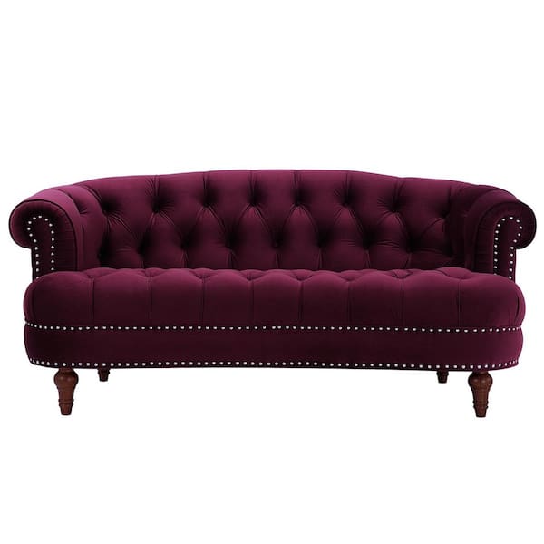 Jennifer Taylor La Rosa 69 in. Burgundy Velvet 2-Seat Victorian Chesterfield Loveseat with Nailhead Trim