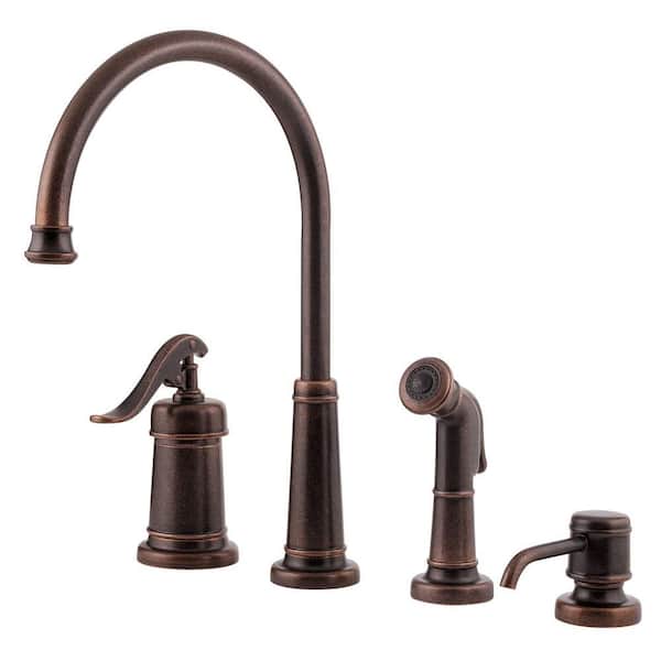 Pfister Ashfield Single-Handle Side Sprayer Kitchen Faucet and Soap Dispenser in Rustic Bronze