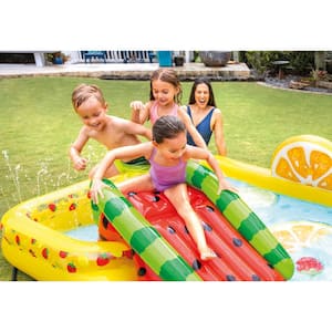 Fun'N Fruity 96 in. x 75 in. x 36 in. Outdoor Inflatable Kiddie Pool and Play Center with Slide