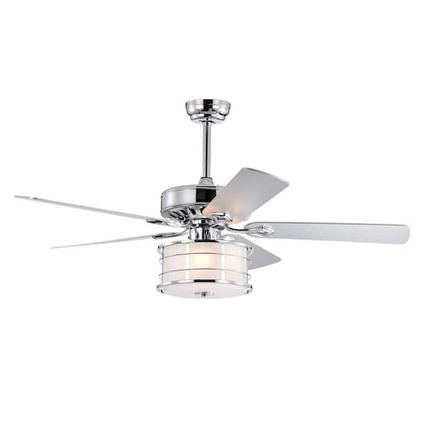 Jushua 52 in. Indoor Chrome 3-Light Drum Shade LED Ceiling Fan Remote, Traditional Farmhouse Rustic Industrial