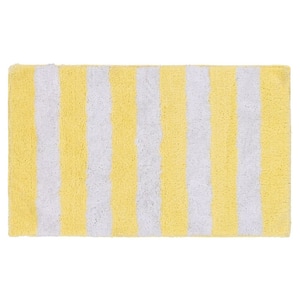 21 in. x 34 in. Rubber Ducky Yellow/White Beach Stripe Plush Nylon/Polyester Rectangle Bath Rug