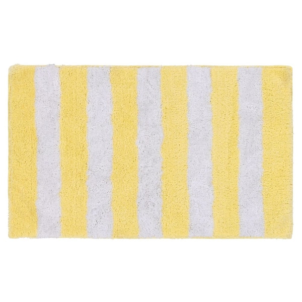 Garland Rug 21 in. x 34 in. Rubber Ducky Yellow/White Beach Stripe Plush Nylon/Polyester Rectangle Bath Rug