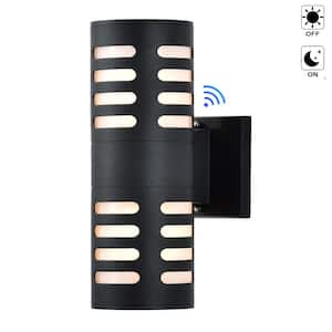 Black Motion Sensing Dusk to Dawn Outdoor Hardwired Cylinder Wall Lantern Scone with No Bulbs Included
