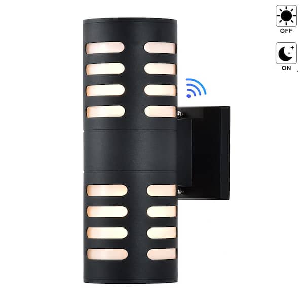 C Cattleya Black Motion Sensing Dusk to Dawn Outdoor Hardwired Cylinder Wall Lantern Scone with No Bulbs Included