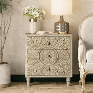 Farmhouse White 3-Drawer 25 in. Wide Dresser with Embossed Flower Motif Front