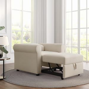 66 in. W Beige Linen Adjust Backrest  3-in-1 Sofa Bed Chair