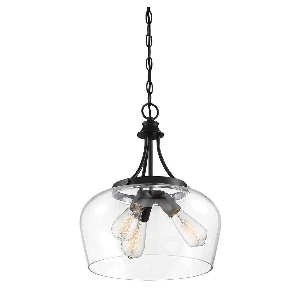 Savoy House Octave Black 3-Light Pendant with Clear Glass Shade