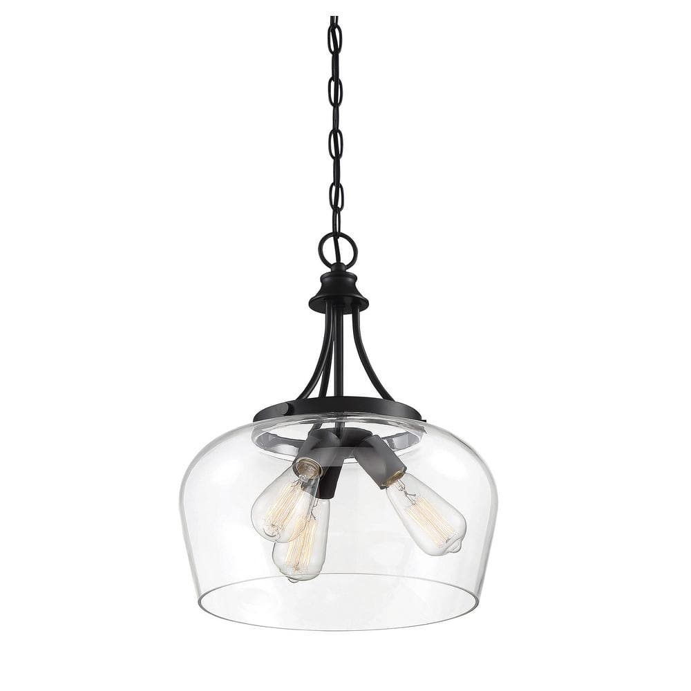 Savoy House Octave Black 3-Light Pendant with Clear Glass Shade