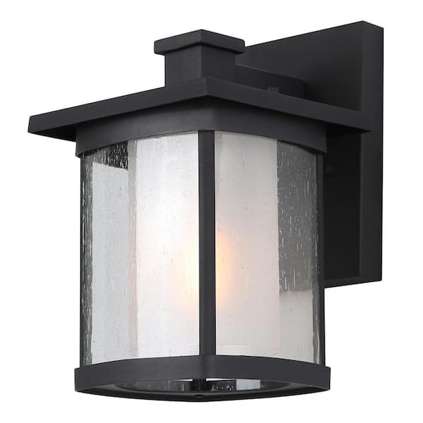 Rey 10.1 in. Black Outdoor Hardwired Wall Lantern Sconce with No Bulbs Included