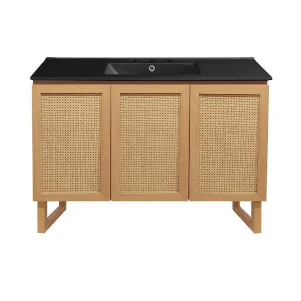 Swiss Madison Arles 48 in. Natural Oak Bathroom Vanity in Black with 3-Hole Ceramic Sink Top