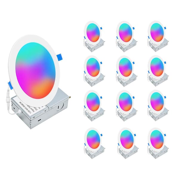 6-Inch 12-Pack LED Recessed Can Light-Ultra Thin, 12W, 5000K Tunable Full Color/Full White, 0-10V Dimmable, IC Rated