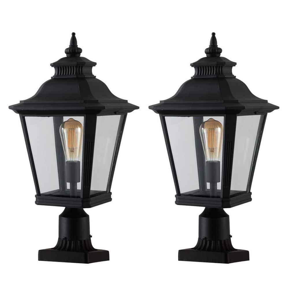 Hardwired Black 6 x 6 Deck Post Light with Clear Glass (2-Pack)