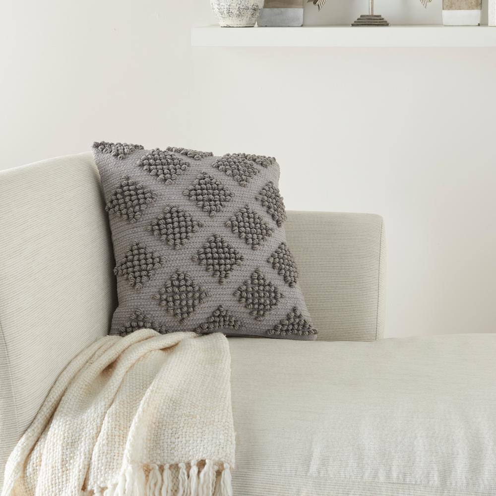 18" Light Gray Cotton Woven Diamond Square Throw Pillow