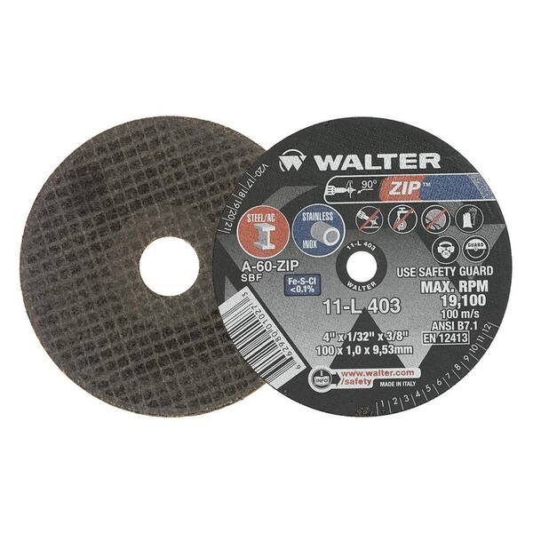 Walter Surface Technologies Zip 4 In X 3 8 In Arbor X 1 32 In T1 Gr A 60 Zip Performance Cutting And Grinding 25 Pack 11l403 The Home Depot