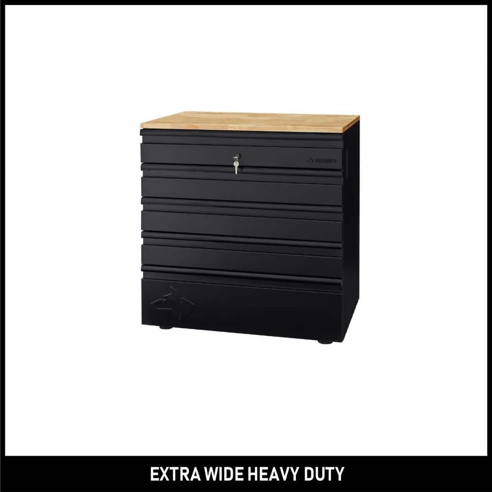 Husky Extra Wide Heavy Duty Welded 18-Gauge Steel 5-Drawer Garage Base Cabinet in Black (32 in. W x 33 in. H x 21.5 in. D)