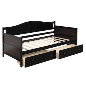 Harper & Bright Designs Espresso Twin Platform Bed with Trundle and ...