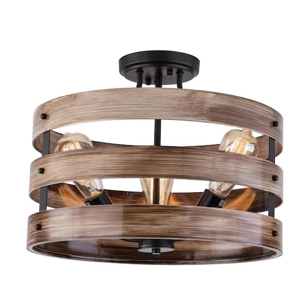 Simpol Home 3-Light Modern Wood Finish Drum Chandeliers Ceiling Lights Chandelier Farmhouse Light Fixtures