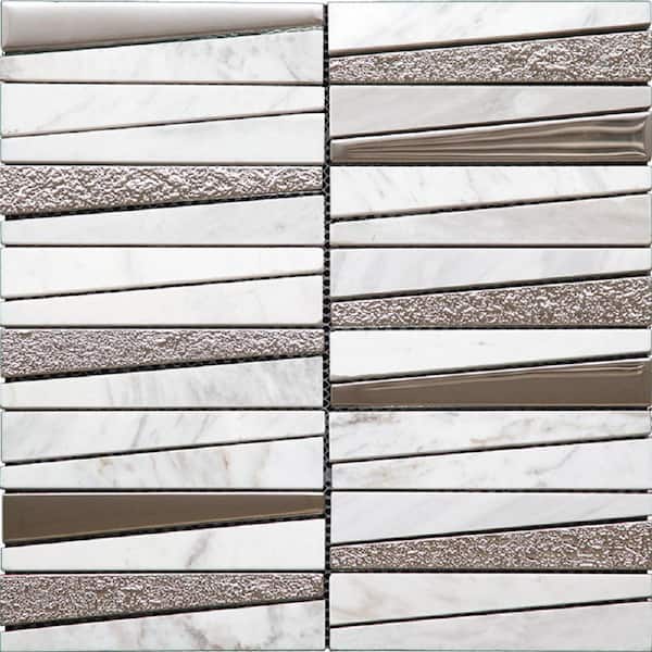 Apollo Tile White 11.8 in. x 11.8 in. Polished and Textured Marble and Glass Mosaic Tile (5-Pack) (4.83 sq. ft./Case)