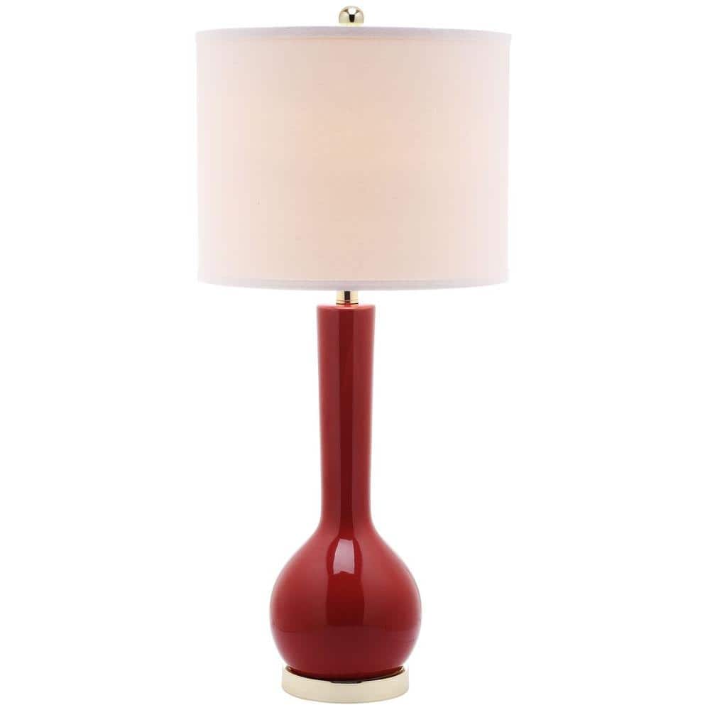 Elegant Red Ceramic Gourd Table Lamp with Off-White Shade