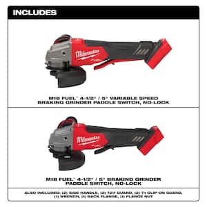 M18 FUEL 18V Lithium-Ion Brushless Cordless 4-1/2 in./5 in. Grinder w/Variable Speed and Paddle Switch w/Grinder