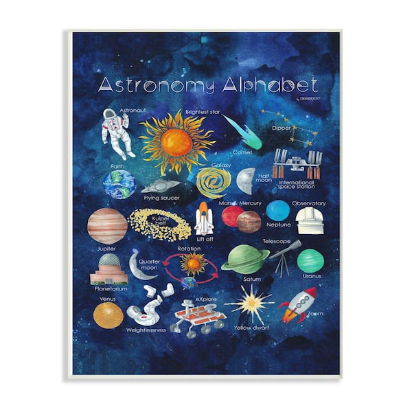 Stupell Industries 12 in. x 18 in. " Watercolor Blue Space Astronomy Alphabet with Astronaut and Planets" by Dishique Wall Plaque Art