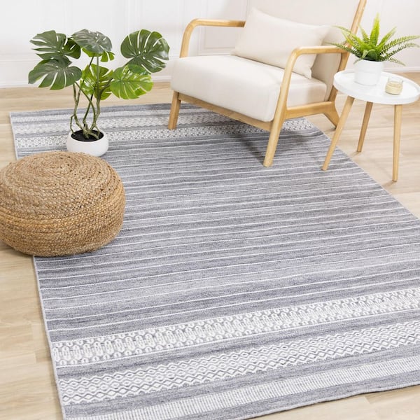Cindara Collections 5 ft. x 8 ft. Grey Stripes Indoor Area Rug