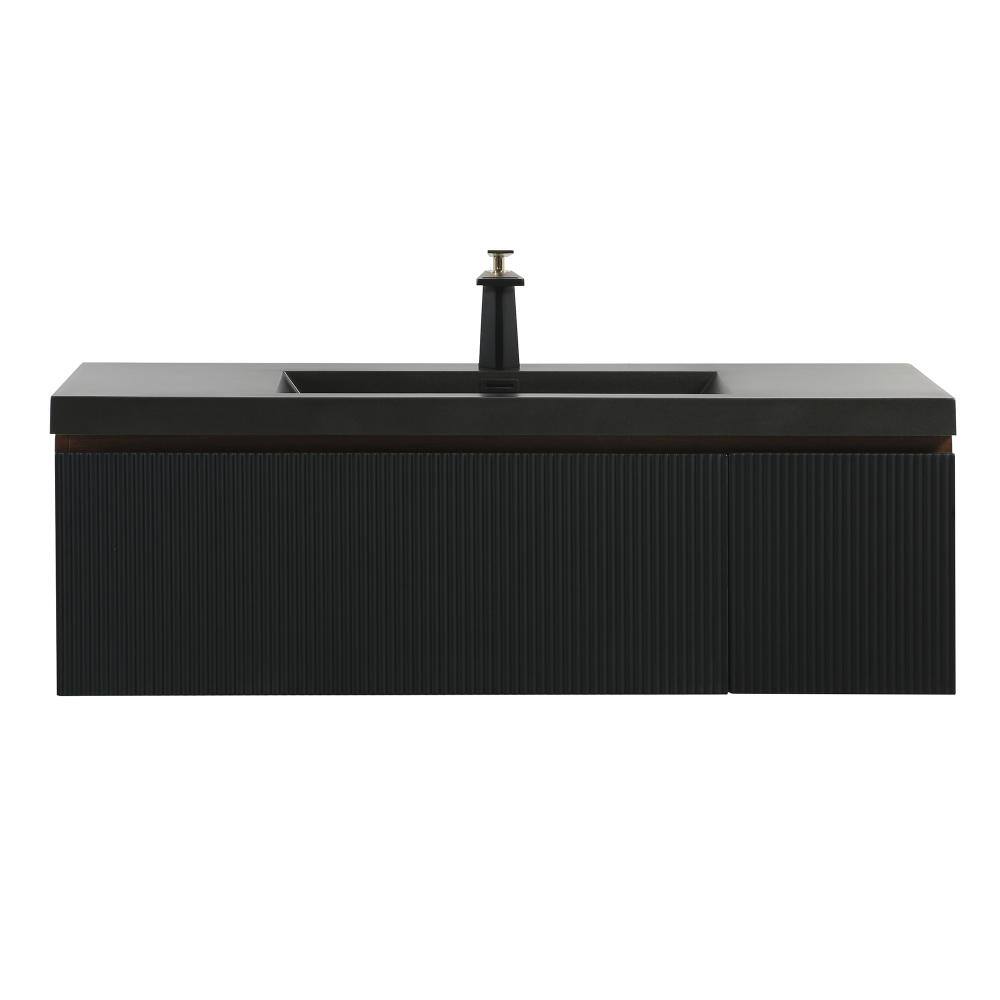 48 in. Modern Wall-Mounted Floating Bathroom Vanity in Smoked Walnut with Black Quartz Sand Top price history on PriceWatchPro