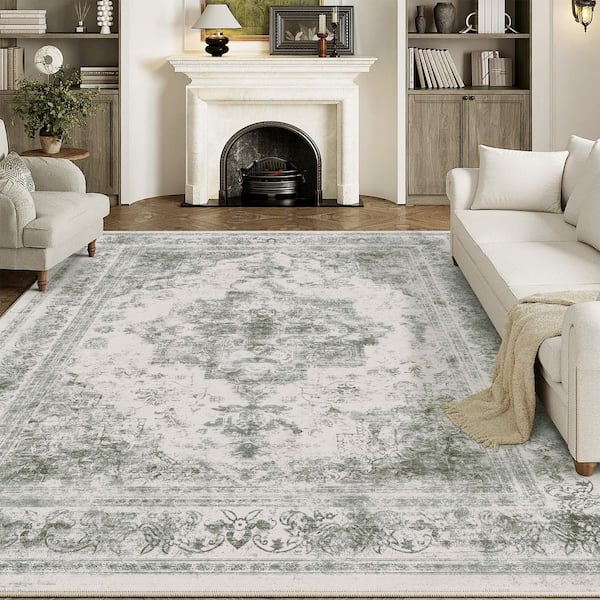 Persia Gray 8 ft. x 10 ft. Vintage Medallion Distressed Area Rug