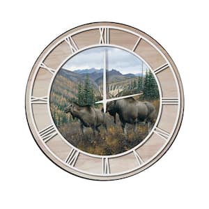 "Working the Ridge" Woodgrain Accent and White Numbers Imaged Wall Clock
