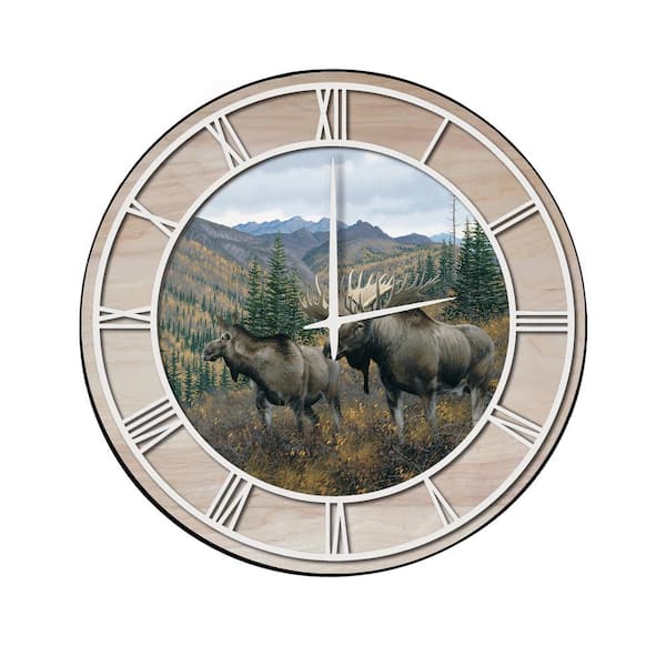 Unbranded "Working the Ridge" Woodgrain Accent and White Numbers Imaged Wall Clock