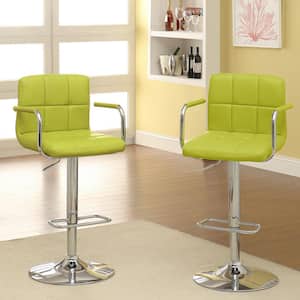 Lennocx 42.75 in. Lime Low Back Metal Bar Stool with Faux Leather Seat (Set of 2)
