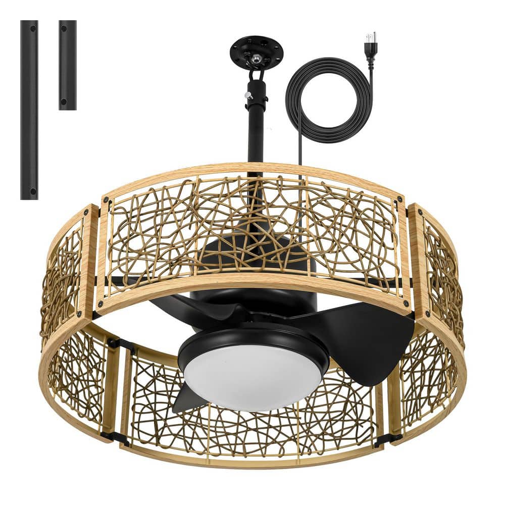 Kovra 20in, White Walnut Waterproof Outdoor Cage Ceiling Fan with Dimmable 3CCT LED, Reversible DC Motor,Downrod Mount price history on PriceWatchPro