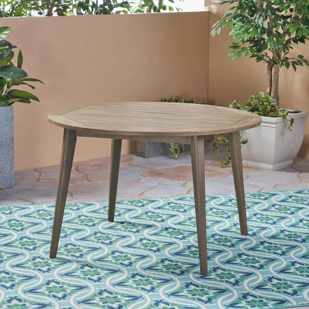 47 in. Gray Acacia Wood Round Outdoor Patio Dining Table with Slatted Top price history on PriceWatchPro