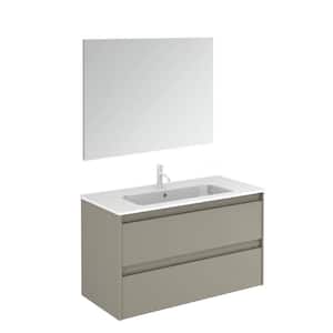 Ambra 39.8 in. W x 18.1 in. D x 22.3 in. H Single Sink Bath Vanity in Matte Sand with White Ceramic Top and Mirror