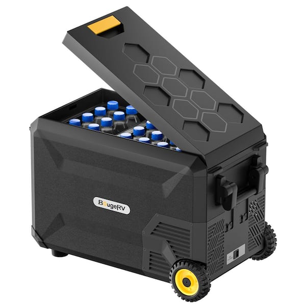 BougeRV 34 qt. 12-Volt Car Refrigerator Dual-Zone Cooler 12-Volt Fridge Dual-System Quick Freeze to -4 °F with IceDrive