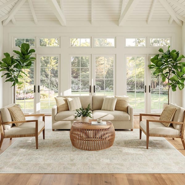 Botanical Washables 5 ft. x 7 ft. Beige Multicolor Floral Contemporary Area Rug