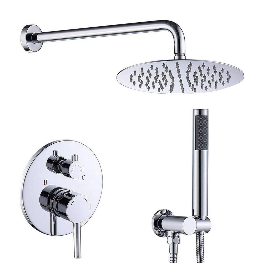 3-Spray 10 in. 2.2 GPM Dual Shower Head and Handheld Shower Head Wall ...