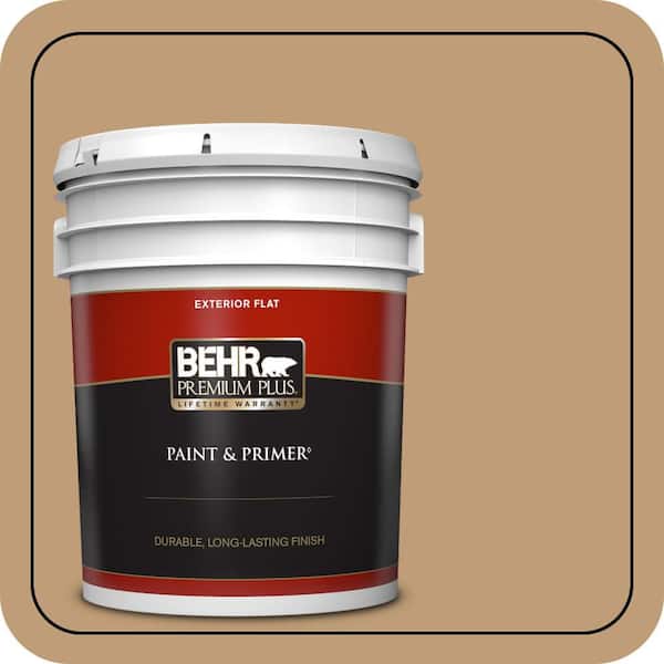 BEHR PREMIUM PLUS 5 gal. #300F-4 Almond Toast Flat Exterior Paint & Primer