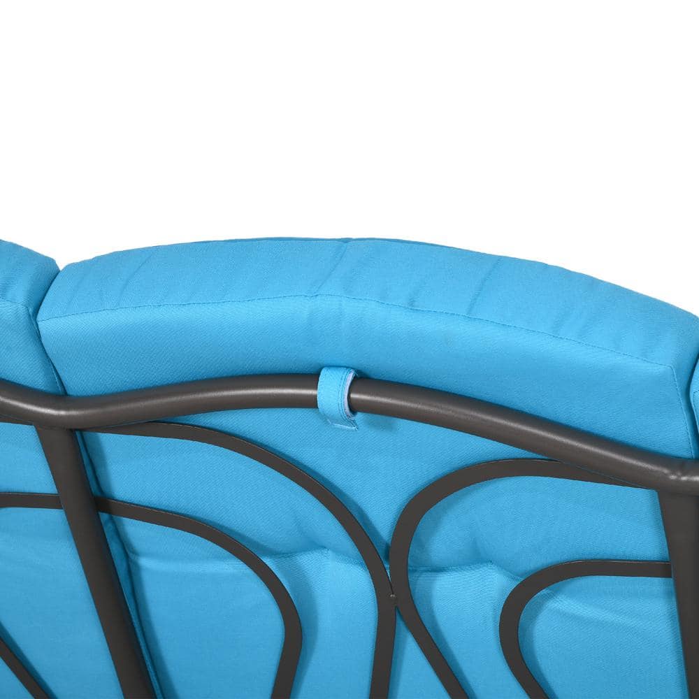 Blue Steel Frame 3-Seat Outdoor Patio Swing with Canopy and Cushions