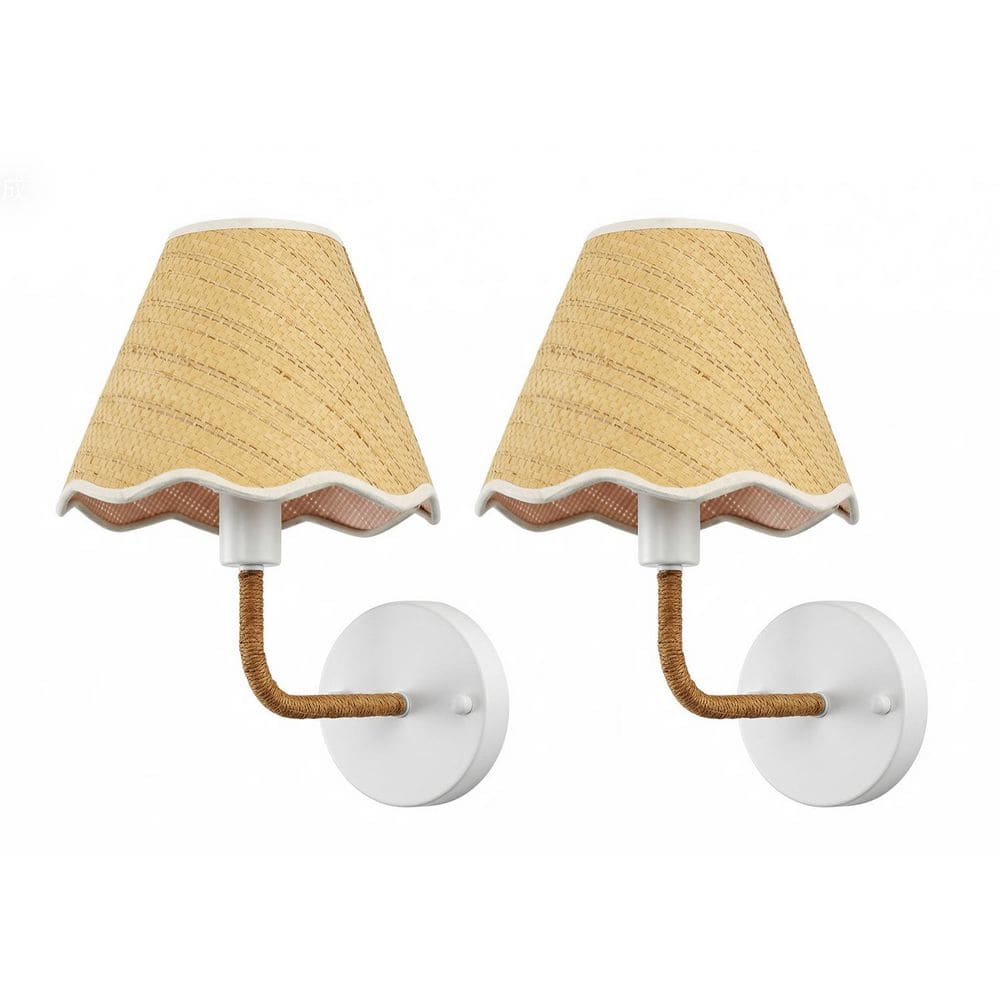 12 in. 1-Light White Metal Wall Sconces Fixture for 110V with Standard Operation for Rattan Shades price history on PriceWatchPro