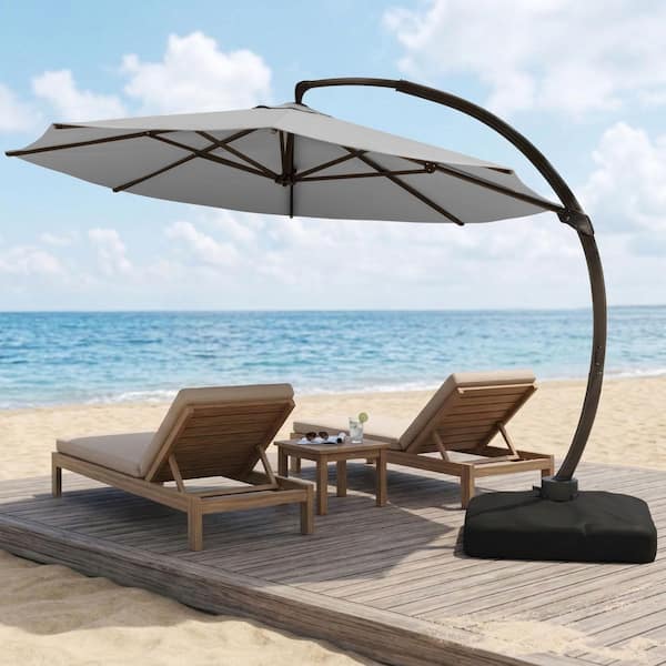 aluminum cantilever patio umbrella gray LAZZO 11 ft. Cantilever Patio Umbrella with Base, Aluminum Offset 360°  Rotation Outdoor Umbrella, Gray ABPUB183GY