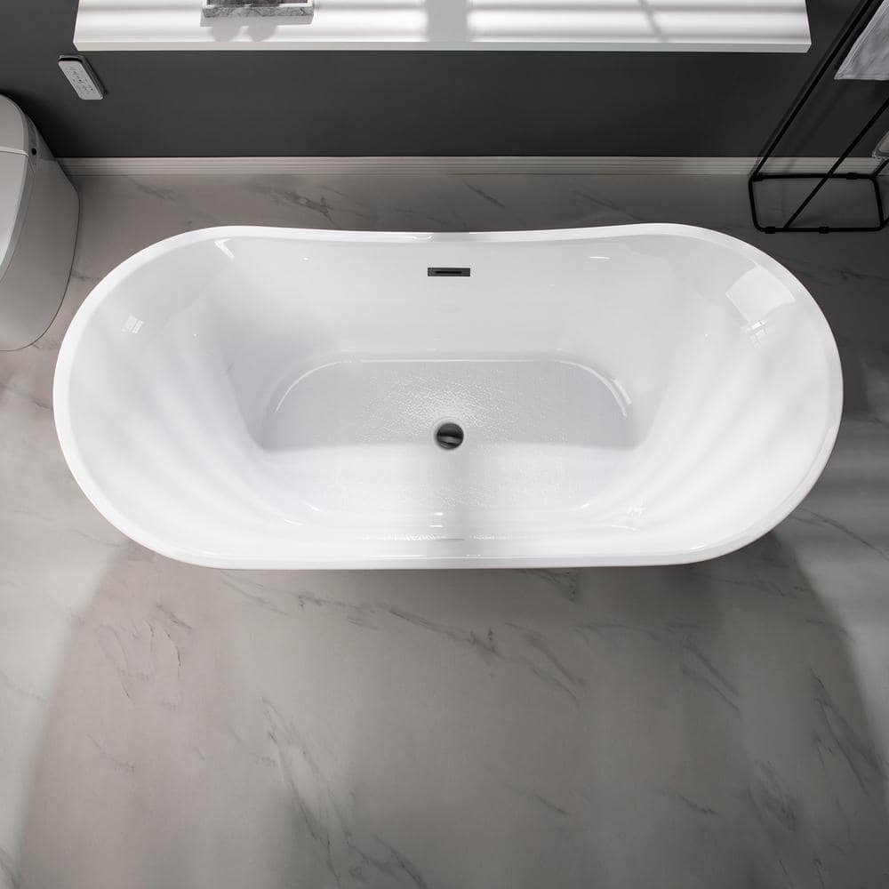 67-Inch White Acrylic Double Slipper Freestanding Bathtub