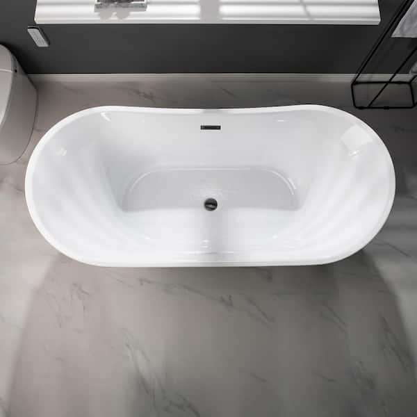 Sueno 67 in. x 31.5 in. Acrylic Flatbottom Soaking Bathtub with Center Drain in White/Matte Black