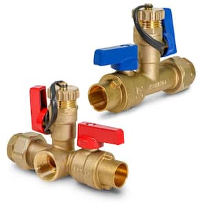 1 in. SWT Tankless Water Heater Kit- Set of 2 Heavy Duty Hot and Cold Isolation Valves with Cleanouts, Forged Brass