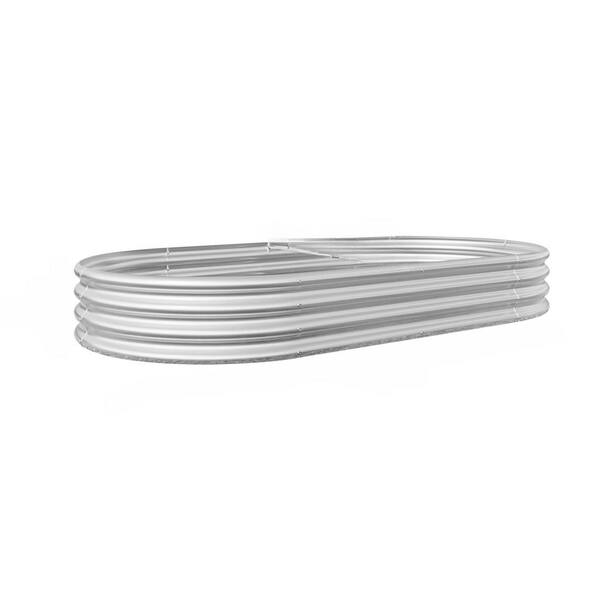 Cisvio Silver Metal Raised Garden Bed Outdoor, Oval Large Raised Planter Bed for Plants, Vegetables and Flowers