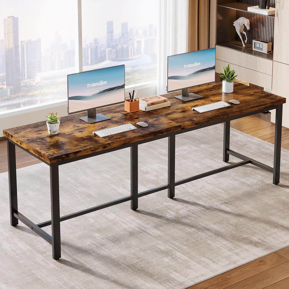 Moronia 78.7 in. Rectangular Brown Engineered Wood 2-Person Computer Desk w