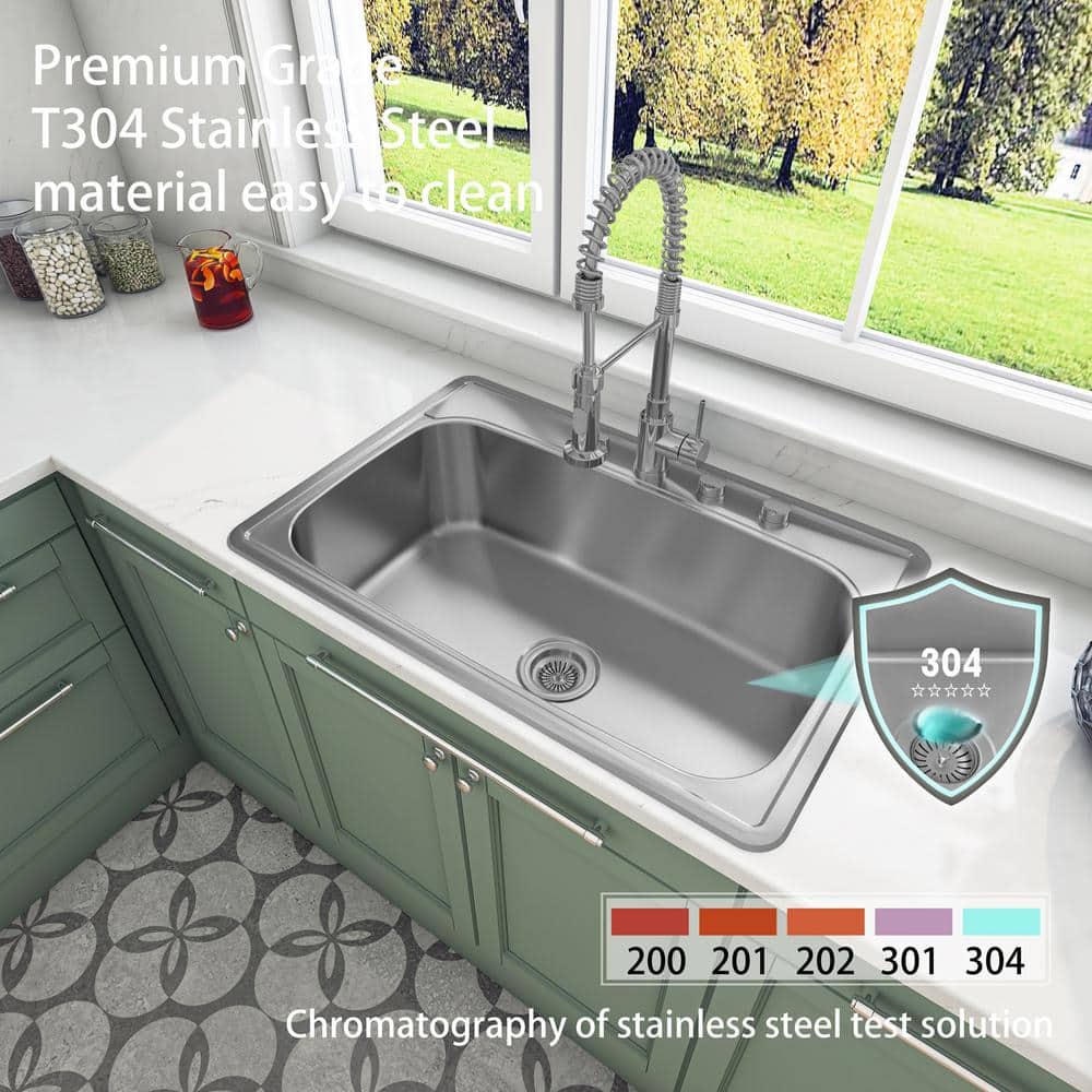 Sinber 33" Stainless Steel Single Bowl Kitchen Sink with Drainboard